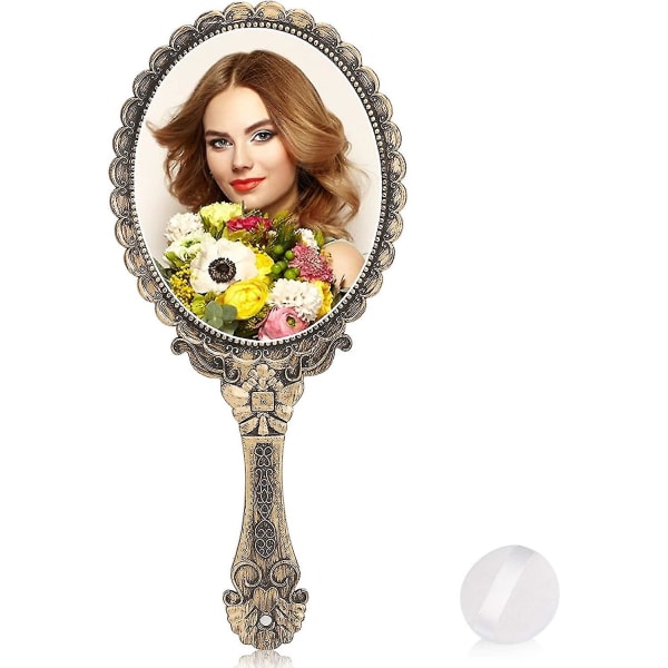 Vintage handhållen spegel, små handhållna dekorativa speglar för ansiktssmink Präglad blomma Bärbar Antik Resepersonlig kosmetisk spegel