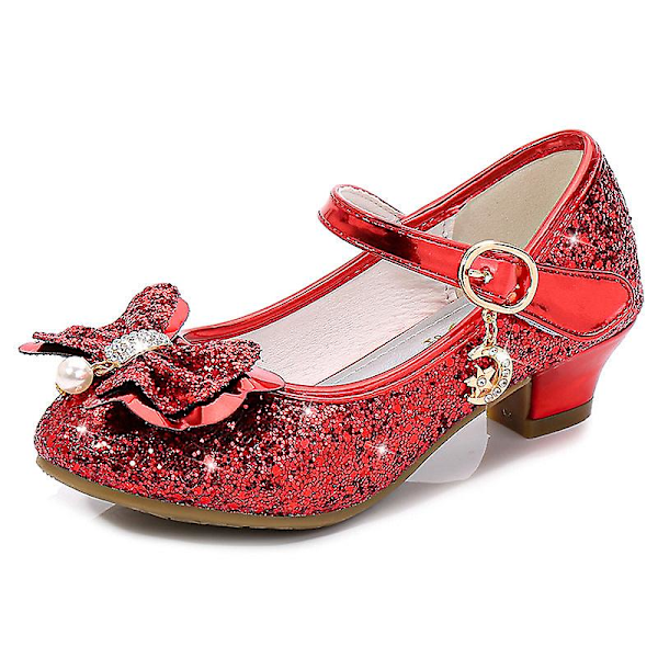 Pige højhælede sko prinsesse sko forår og efterår nye børnesko børn RR{sl} Red 26 yards/inner length 17.5