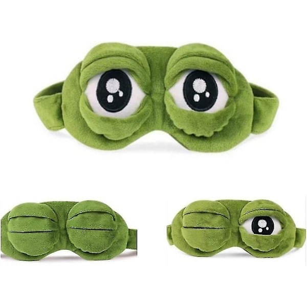 Eye Mask, Fluff Face Sleepy Face Funny Novelty Cartoon Frog Eye Cover Sleeping Travel Mask (Green