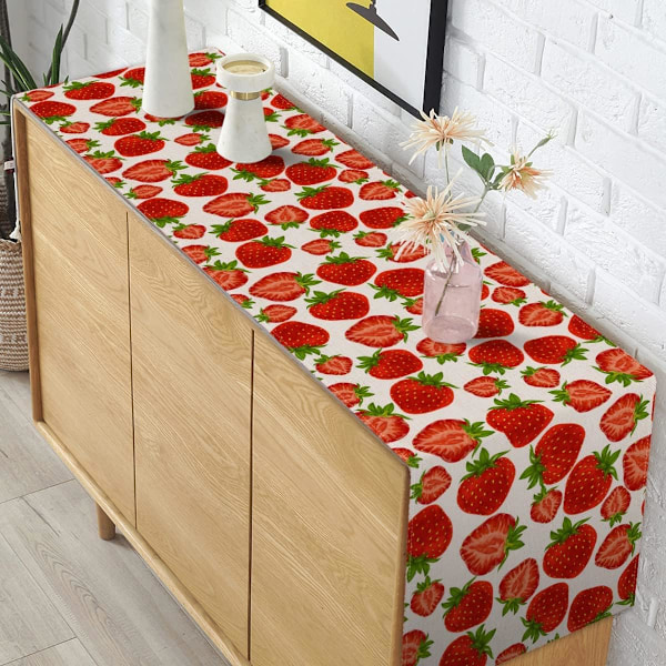 Jordgubbsbordlöpare Vår Sommar Frukt Jordgubbstema Födelsedag Baby Shower Party Kök Matbord Heminredning (13\" x 72\")
