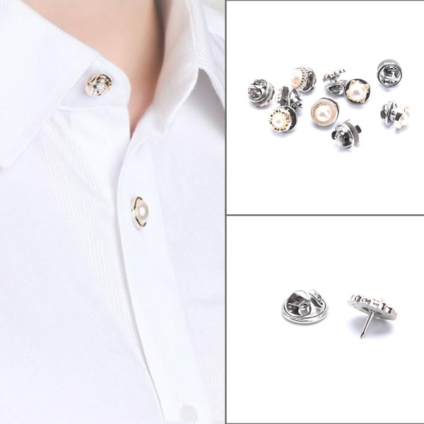 10 STK Kvinnor Pearl Brosch Pin Set Button Sjal Skjorta Tillbehör B-10st