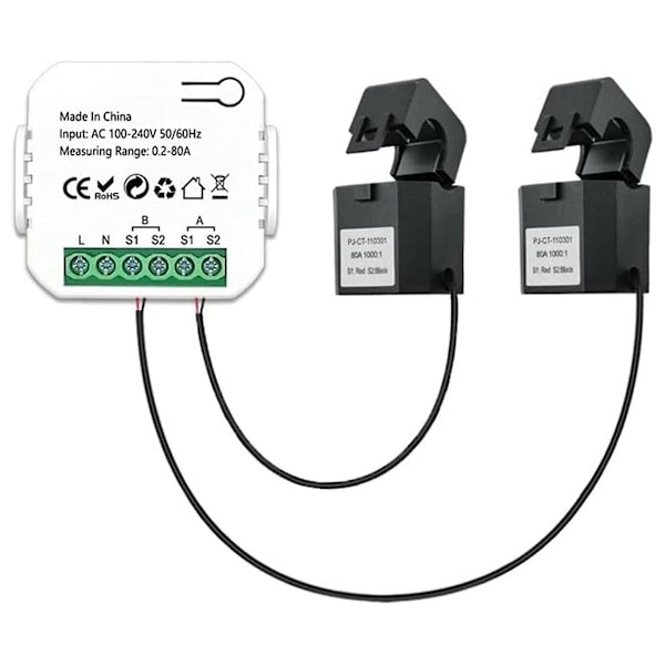 Tuya Wifi Intelligent Energimätare Solcellsanläggning Effektproduktion Konsumtion Dubbelriktad Övervakningsmätare Med 2 CT