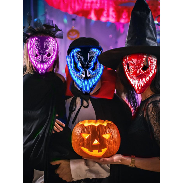 Venobat LED Halloween-maske, 2-pak neonlysmaske med mørke og onde glødende øjne 3 lystilstande Blue Purple1