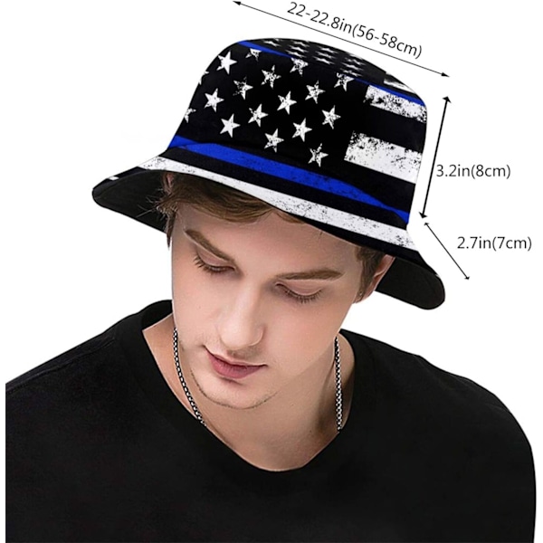 EN Hinkhattar Mode Solhatt Hopfällbar Utomhus Fiskarhatt för Kvinnor och Män Tunn Blå Linje Amerikansk Flagga{sl} Thin Blue Line American Flag One Size
