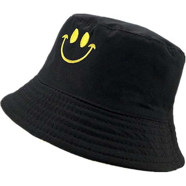 Fiskarhatt, Dubbelsidig Bucket Hat, Vikbar Solhatt, Smiley