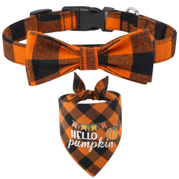 Rutiga haklappar, Halloween-triangelbandana för husdjur, triangelbandana för husdjur, pumpa med vita bokstäver, 2-pack