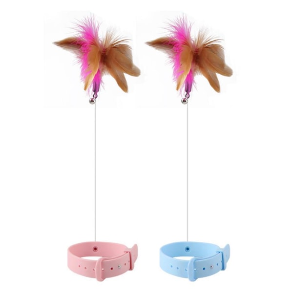 Silikonhalsband för katter - klocka och fjäder som retas leksak Pink