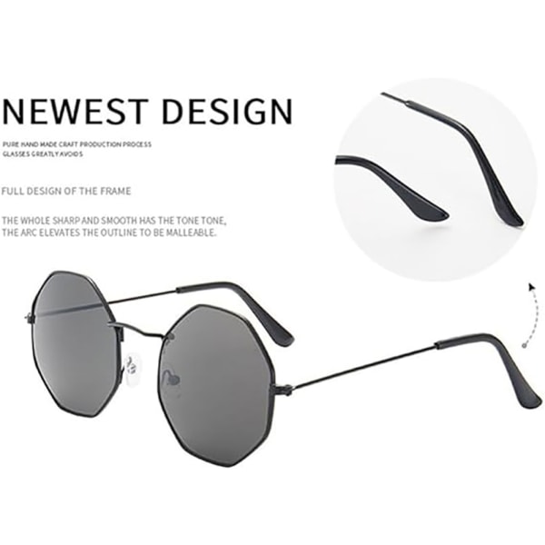 Oktagonala solglasögon med klara linser för män och kvinnor Black