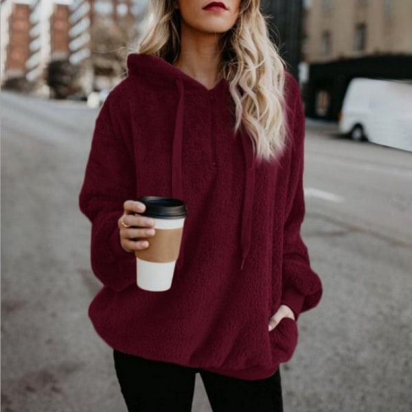 Klassisk långärmad jacka för kvinnor Casual sweatshirt Värme Claret XXL