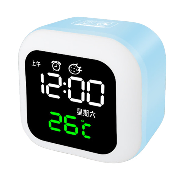 LED Alarm Clock Night Light USB Rechargeable Mirror Design Adjustable Night Lamp Digital Clock with Battery Blue