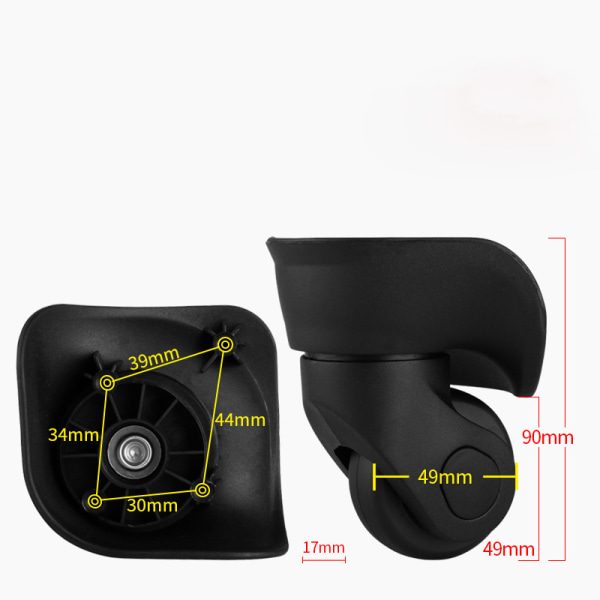 Ett par universella ersättningshjul för resväska Slitstarkt tyst gummi i flera riktningar för ersättningsreparationshjul (svart paket med 2)