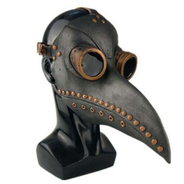 Mask Halloween Kostym Fågel Long Nose Beak PU Läder Steampunk Grey