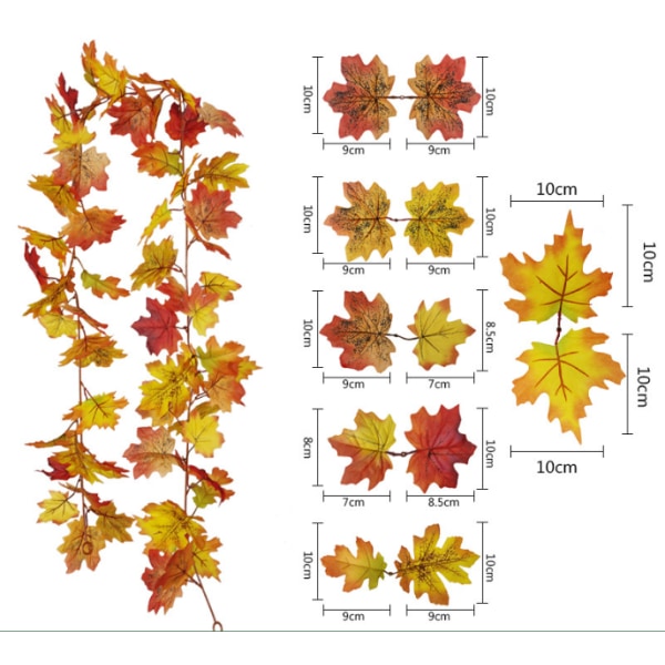 Girlang av konstgjorda lönnlöv - Hängande girlang för inomhus- och utomhusbruk, bröllopsfest, öppen spis, juldekoration, Thanksgiving-dekoration