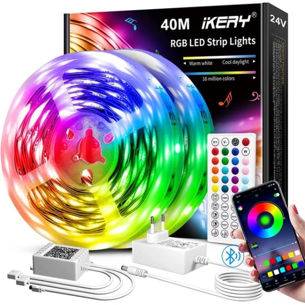 40M/130ft IKERY LED Strips Bluetooth, Smart RGB LED Strip Controllable via App,