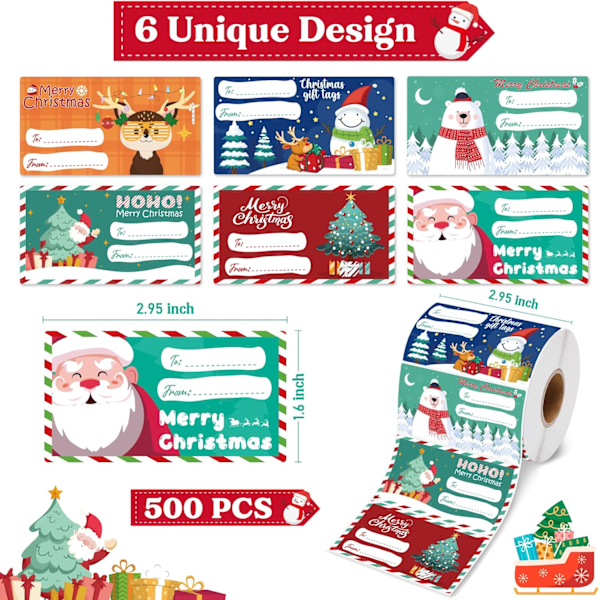 500 st julgåvor - Presentkort för julklappar - Julklappar till kvinnor, män, barn - Julklappspapper (7,5 x 4,1 cm)