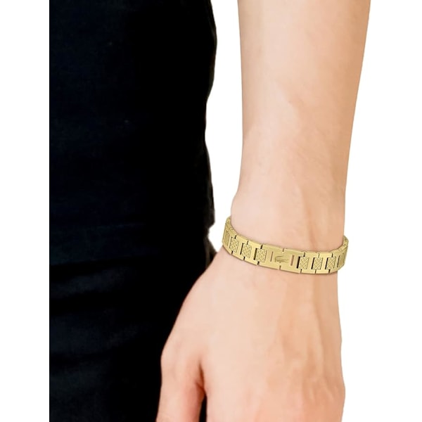Collection Link Armband i Rostfritt Stål Utsmyckat med Petit Piqué-mönster - Finns för Honom och Henne gold