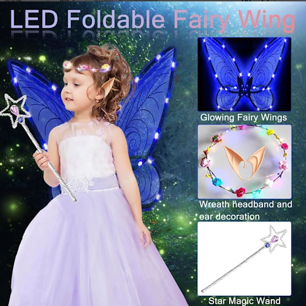 Glittrande älvvingar för vuxna, LED-diadem för älvtemafester Stjärnblå Stjärnblå Starry blue Starry blue
