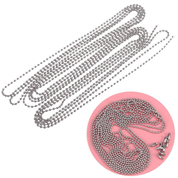 3 meter lang kuglekæde 4,5 mm diameter med 10 matchende led (sølv)