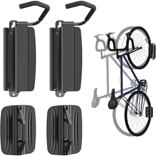 Rotérbart cykelvægbeslag, cykelophæng til garage og indendørs opbevaring, vertikalt cykelstativ holder op til 35 kg, 2-pak, sort