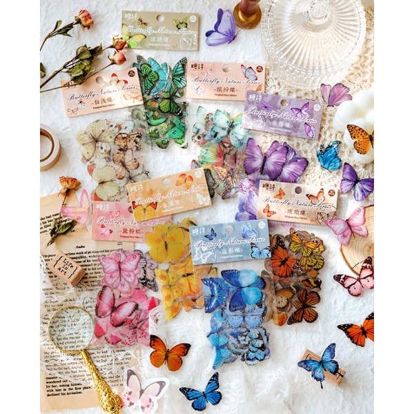 200 kpl / 5 pakka Scrapbooking Butterfly Aesthetic Journaling koristeelliset tarvikkeet Viisi väriä