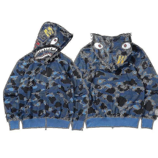 Miesten Huppari Camo Loose Zipper Takki Paita Miehille Poika Wanke Blue M