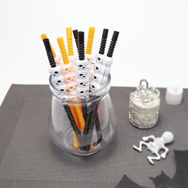 Halloween-dekorationer, Halloween-arrangementer, Skull Straws, Halloween Straws, Sort