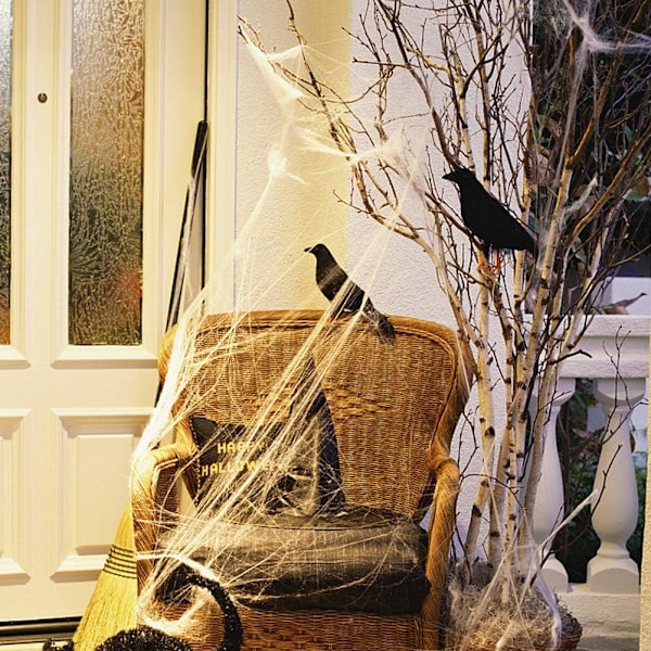 Halloween Svarta Kråkor med Fjädrar, Livsliknande Halloween Dekoration Fågel med Äkta Fjädrar (6-pack)