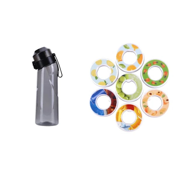 Smaksatt Vattenflaska med 7 Pods Air Water Up Flaska Frostat Svart 650ml Air Startpaket Vattenkopp för Camping Sport J