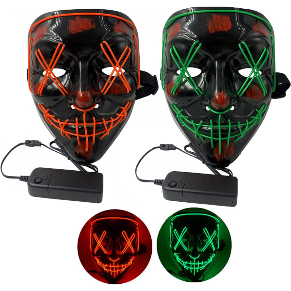 JIAMIAN 2st Skrämmande LED Halloween Mask, LED Ansiktsmask Kostym 3 ljuslägen, Light Up Mask