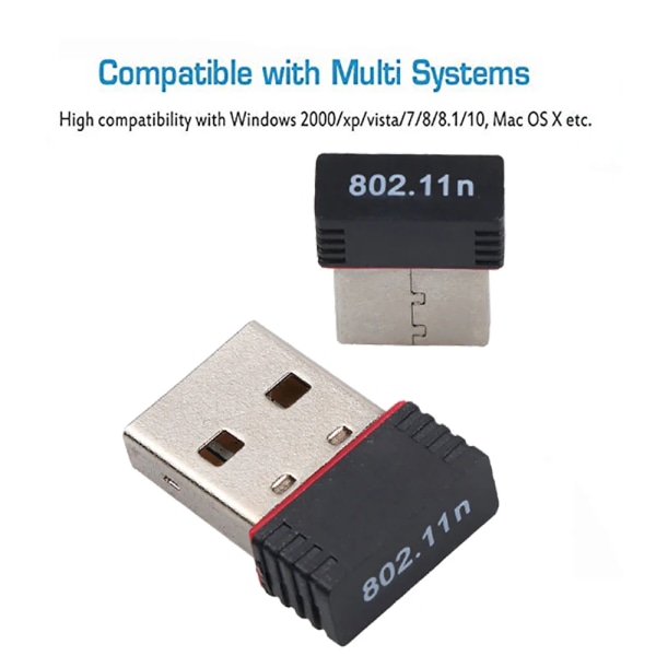 Mini USB Wifi Adapter 802.11n Antenn 150Mbps USB trådlös mottagare Dongle Nätverkskort Extern Wi-Fi för stationär bärbar dator Black