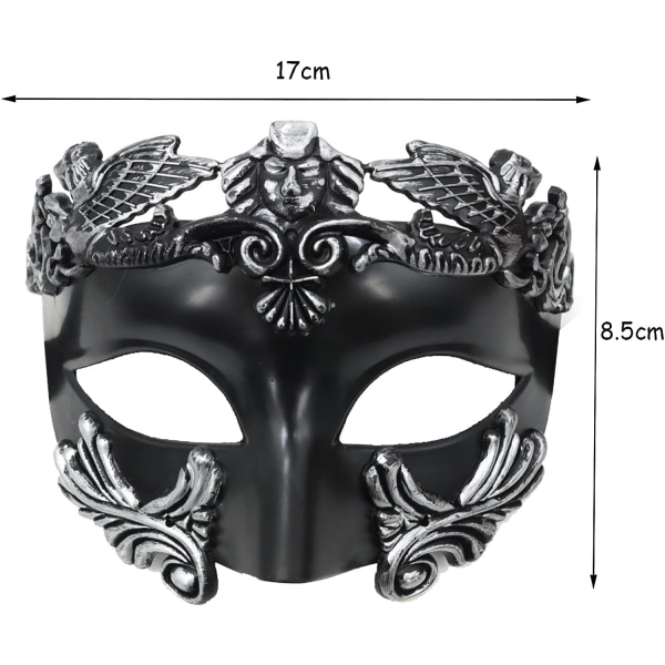 MFUOE Maskeradmask för män Romersk grekisk mytologisk Ventian Mask för Halloween Jul Mardi Mask Black & Silver