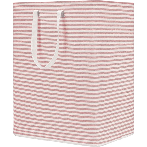 77L Fristående Tvättkorg med Handtag, Vikbar Bomullstvättkorg (Rosa)