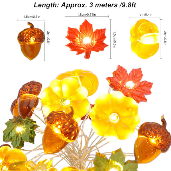 Halloween Lyskæde 30 LED Vandafvisende Foldbar Græskar Ahorn Lyskæde til Indendørs Udendørs Varm Lys