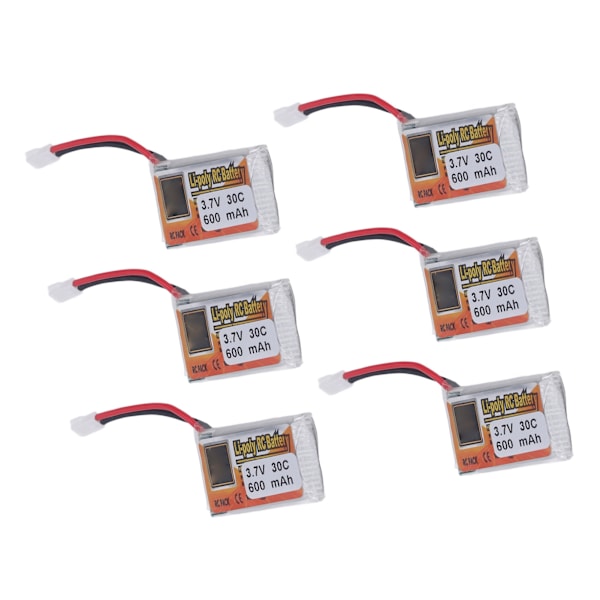 6 stk. Li Poly batteri 1S 30C 600mAh 3.7V Lipo batteripakke med XH2.54 hvid stik oplader til RC bil