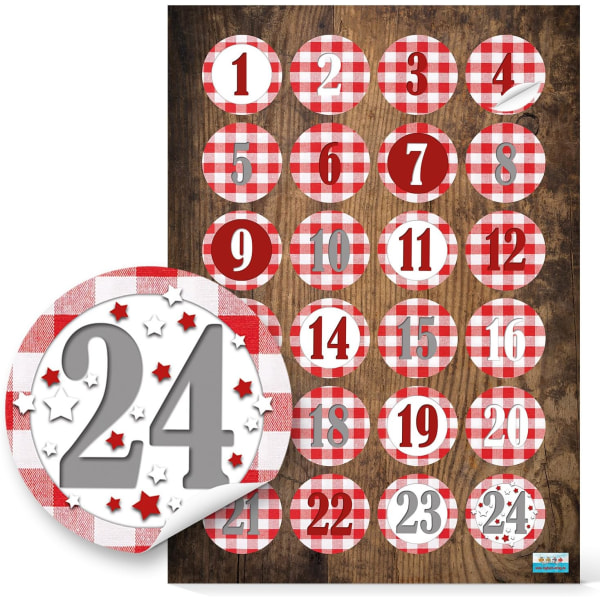 24 klistermärken med siffror 1–24 klistermärken med siffror 1–24 rot-weiß kariert