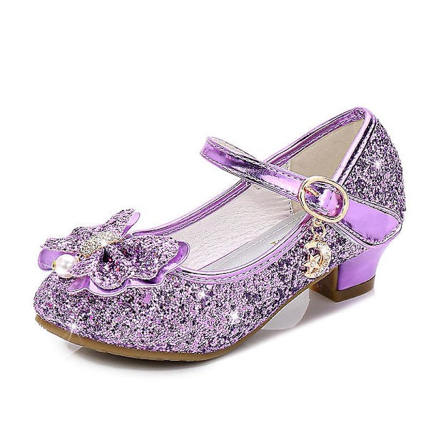 Pige højhælede sko prinsesse sko forår og efterår nye børnesko børn Lilla Purp{sl} Purple 31 yards/inner length 19.7