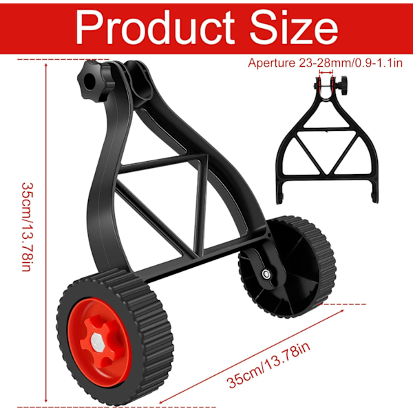 Ruoholeikkurin tukipyörä, apupyörät raivaussahoille, 26-28 mm:n trimmeripyörä, säädettävät raivaussahapyörät, ruoholeikkurin pyörät
