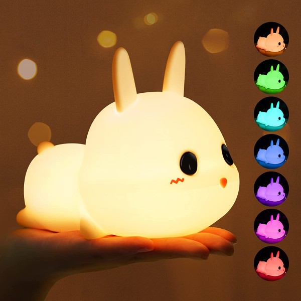 Nattlampa för barn, 7 färger Baby Rabbit Nattlampa, Krankontroll