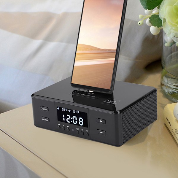 D9PRO 3 i 1 Alarmur USB Opladning Afspilning FM Stereo Radio Bluetooth Højttaler 110‑240V