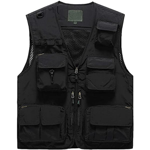 Herre Casual Udendørs Arbejde Safari Fiske Rejse Foto Cargo Vest Jakke Flere Lommer (Sort) {sl}