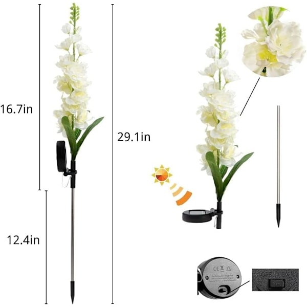Solcellelamper til udendørs haver - Hyacintblomst solcellelanterner, større solenergi kapacitet, vandtætte solcelledækorationer (4 stk./hvid)
