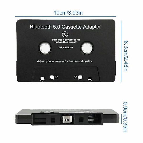 Universal Kassett Bluetooth 5.0 Ljud Bilstereo Aux Adapter med Mikrofon för Telefon Mp3 Aux Kabel