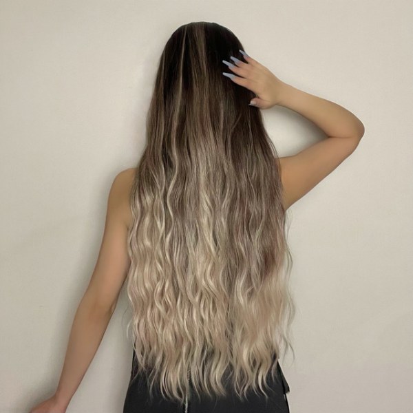 Kvinnors peruk, långa lockiga naturliga hår peruker