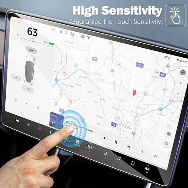 2 stk. Tesla center skærm hærdet film HD-modeller