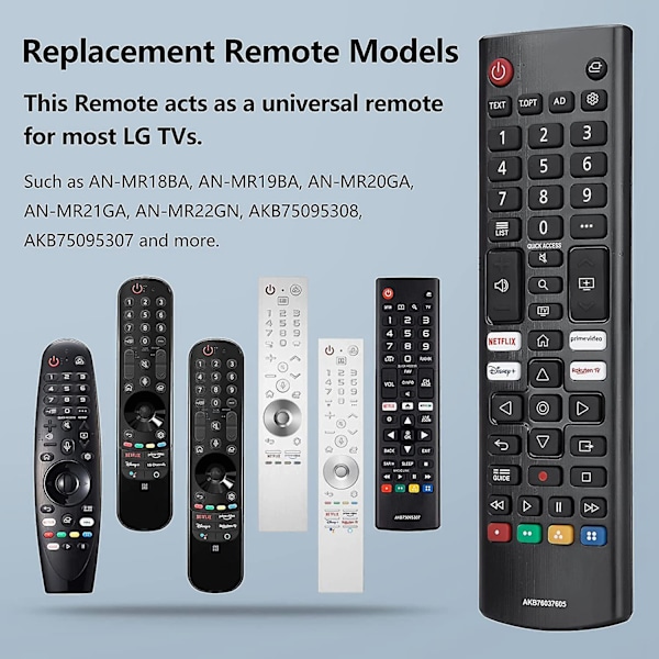 TV-kaukosäädin Lg Akb76037605:lle, parannettu infrapuna Lg TV -kaukosäädin, jossa , Prime Video, Rakuten Tv [DB] Musta Black