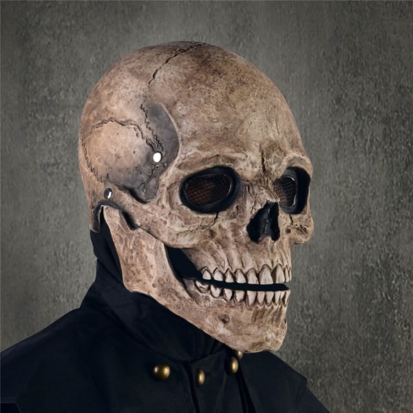 PARTYGEARS Uhyggelig Halloween Kraniemaske Helhoved Skræmmende Realistisk Maske med Bevægelig Kæbe til Voksne Børn Cosplay Festmaske