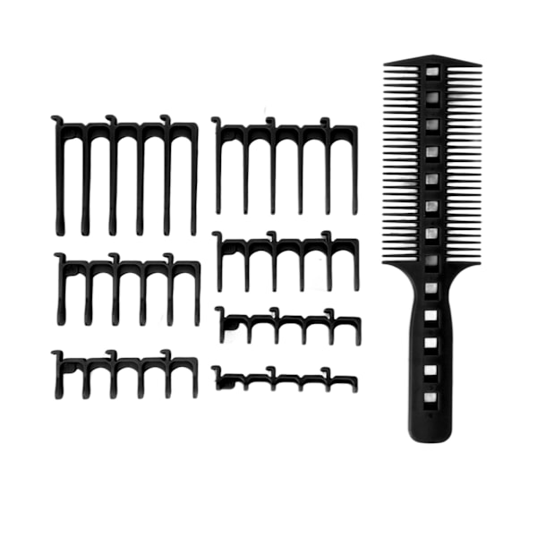 Barber Dubbelsidig Guide Comb Multi Cutting Längd Ergonomisk Bred Tand Kam för Frisör Svart