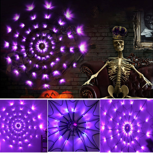 Halloween Spider Web Lights, LED-lila ljSLUSslSLINgor (batteridrivna) för festdekorationer utomhSLUS SLINomhSLUS