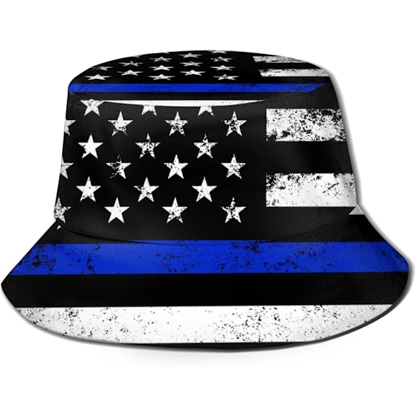 EN Hinkhattar Mode Solhatt Hopfällbar Utomhus Fiskarhatt för Kvinnor och Män Tunn Blå Linje Amerikansk Flagga{sl} Thin Blue Line American Flag One Size