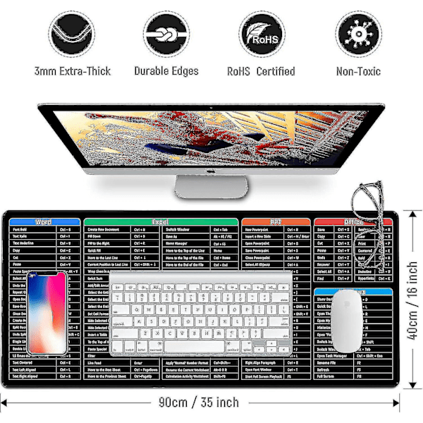 Tastaturgenveje Musemåtte Stor XXL (900x400x3mm) Tyk Udstrakt Musemåtte Skrivebordsmåtte Blød Computertastatur Musemåtte Til Macbook, PC
